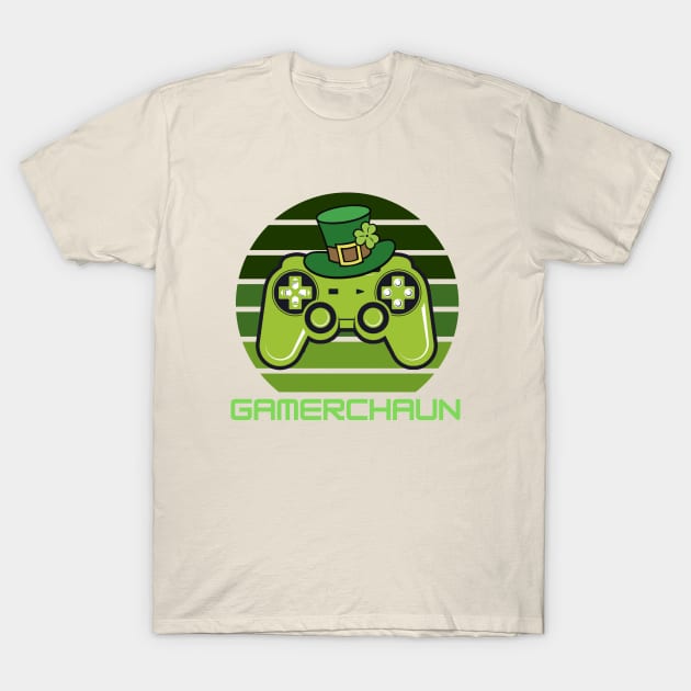 Gamerchaun Irish Gaming St Patrick's Day Boys Men Gamer Retro Design T-Shirt by PsychoDynamics